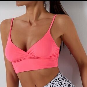 Women's Hot Pink V neck Bikini Top Adjustable Straps